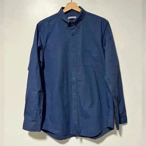 Grameen UNIQLO Men’s Button-Down Shirt Large – Navy Blue Micro Pattern